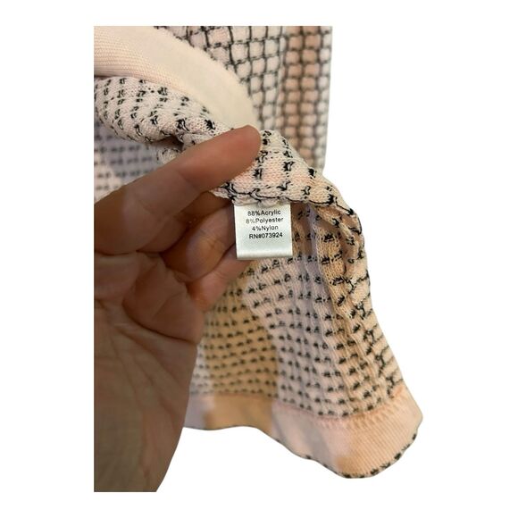 Ming Wang Woven Front Clasp Cardigan Sweater Pale Pink/Blk Notch Collar G27 - Picture 6 of 6